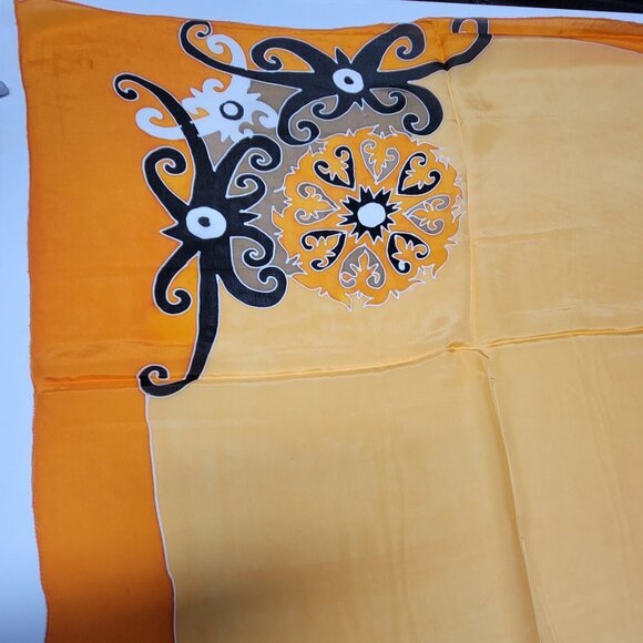 Handpainted Fuji Silk Square Scarf in a vibrant orange and yellow - NEW - Picture 3 of 7